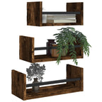 3 Piece Wall Shelf Set with Bars Smoked Oak Engineered wood