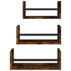 3 Piece Wall Shelf Set with Bars Smoked Oak Engineered wood