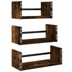 3 Piece Wall Shelf Set with Bars Smoked Oak Engineered wood
