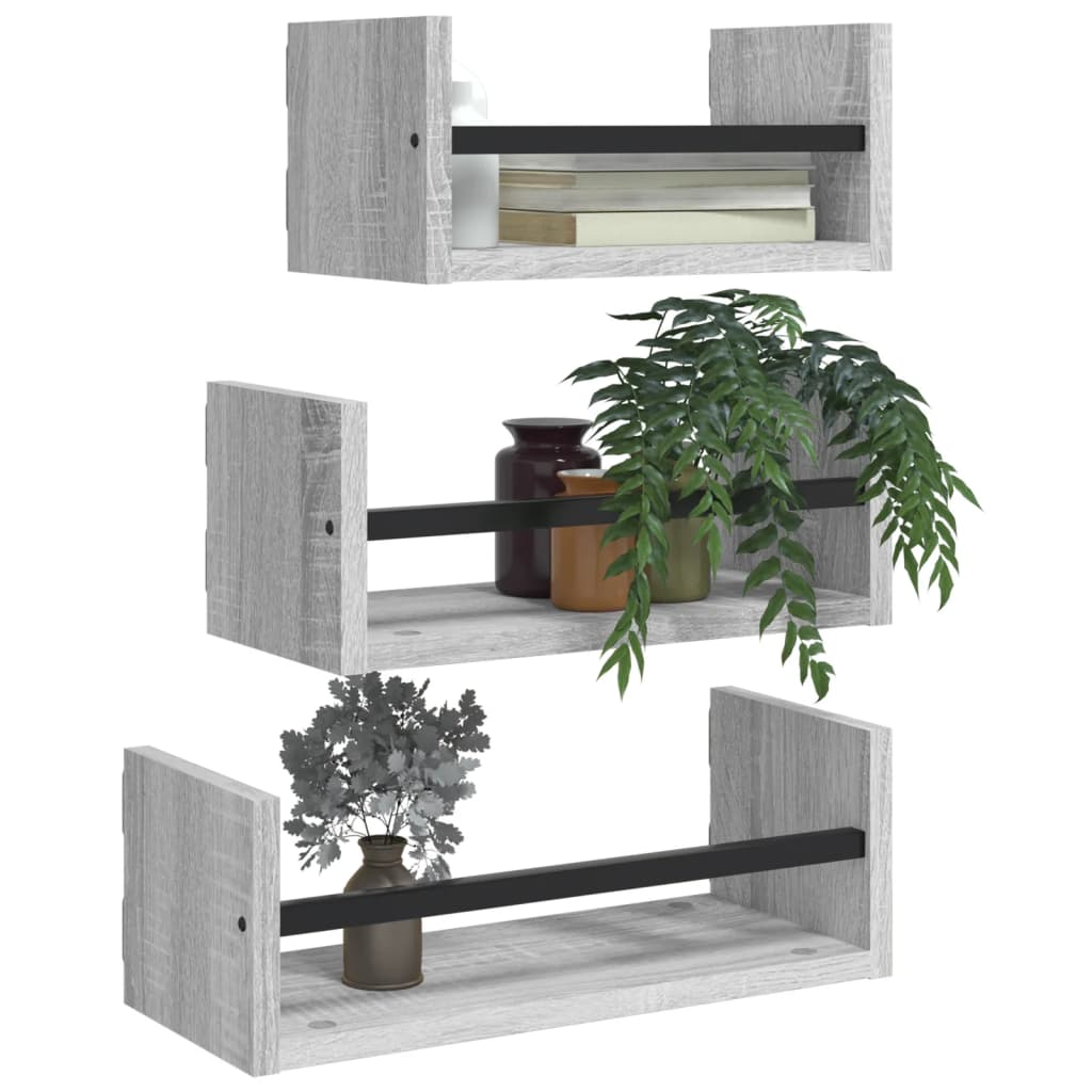 3 Piece Wall Shelf Set with Bars Grey Sonoma Engineered wood