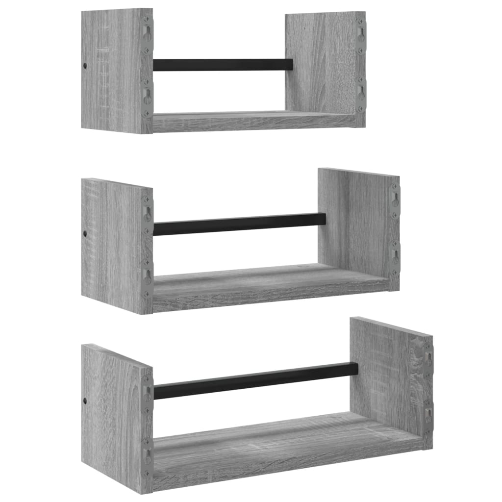 3 Piece Wall Shelf Set with Bars Grey Sonoma Engineered wood