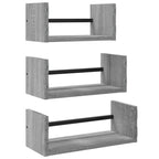3 Piece Wall Shelf Set with Bars Grey Sonoma Engineered wood