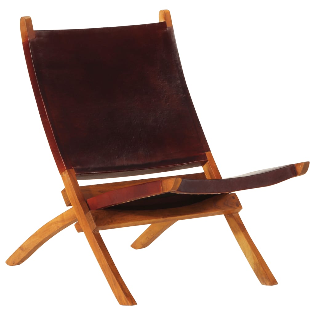 Folding Relaxing Chair Dark Brown Real Leather