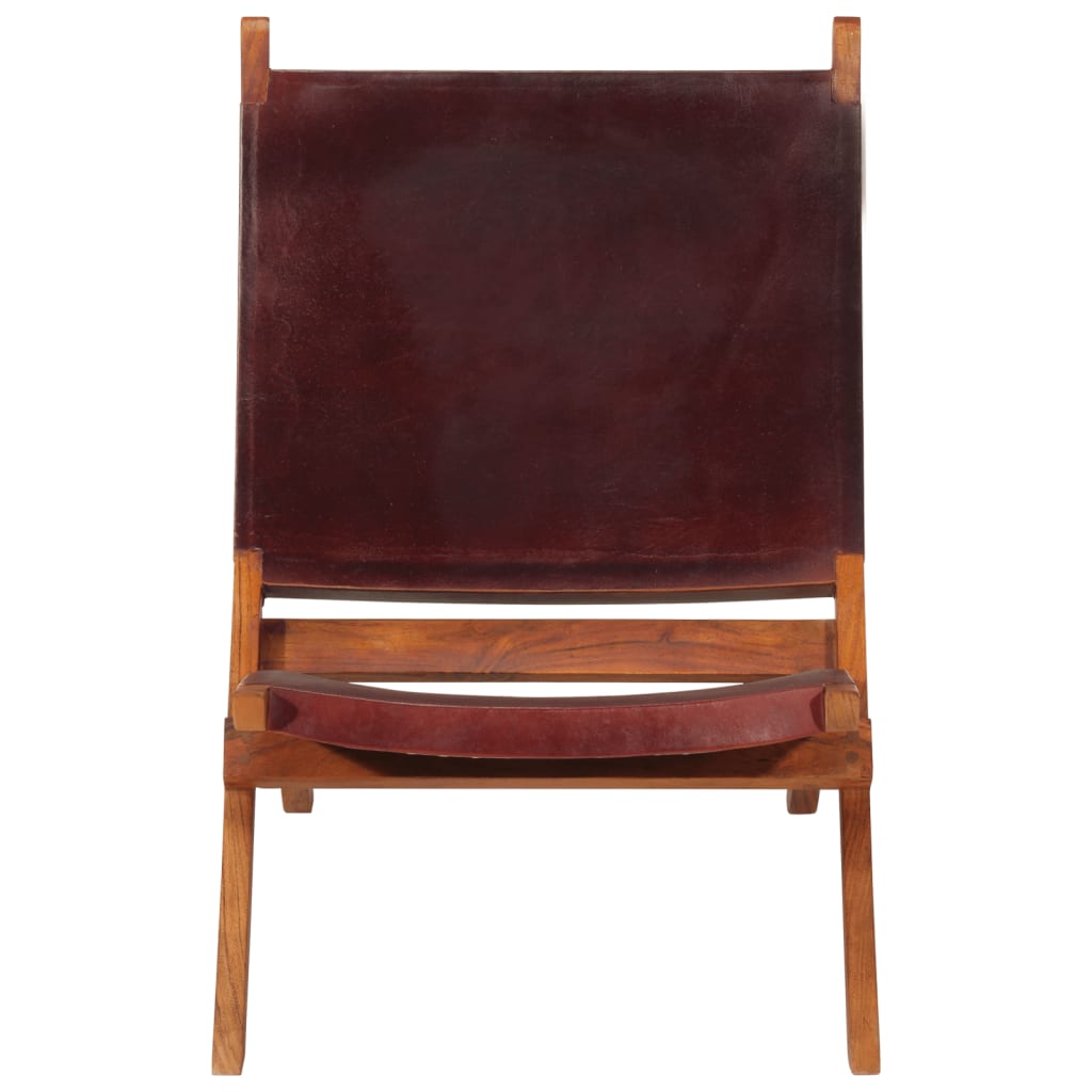 Folding Relaxing Chair Dark Brown Real Leather