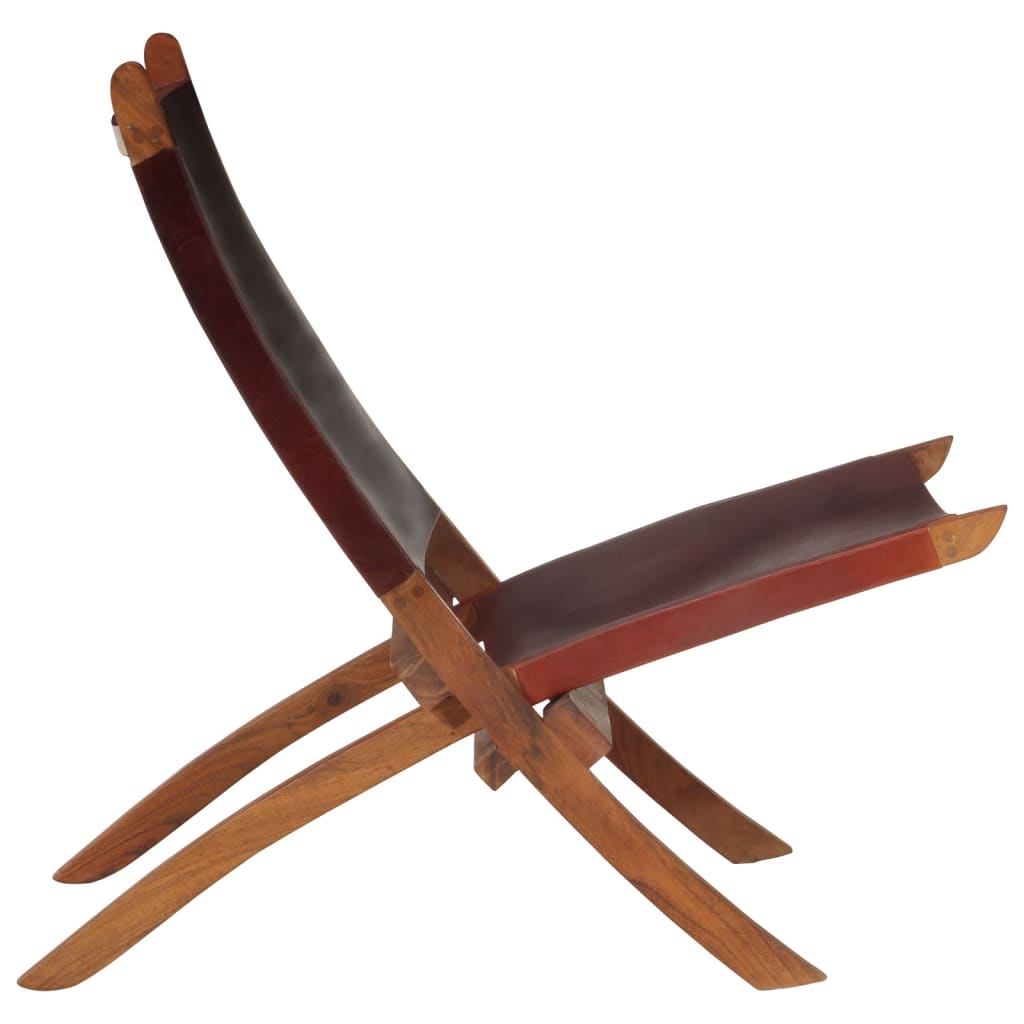 Folding Relaxing Chair Dark Brown Real Leather