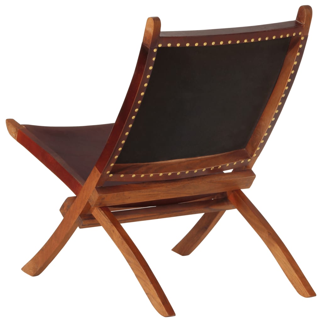 Folding Relaxing Chair Dark Brown Real Leather