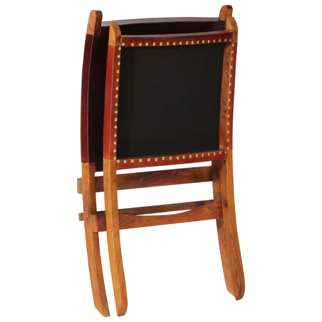 Folding Relaxing Chair Dark Brown Real Leather