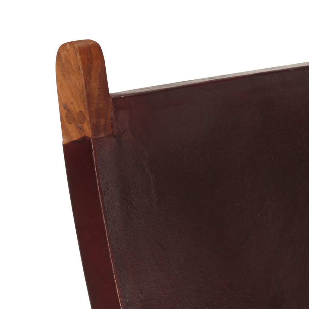 Folding Relaxing Chair Dark Brown Real Leather