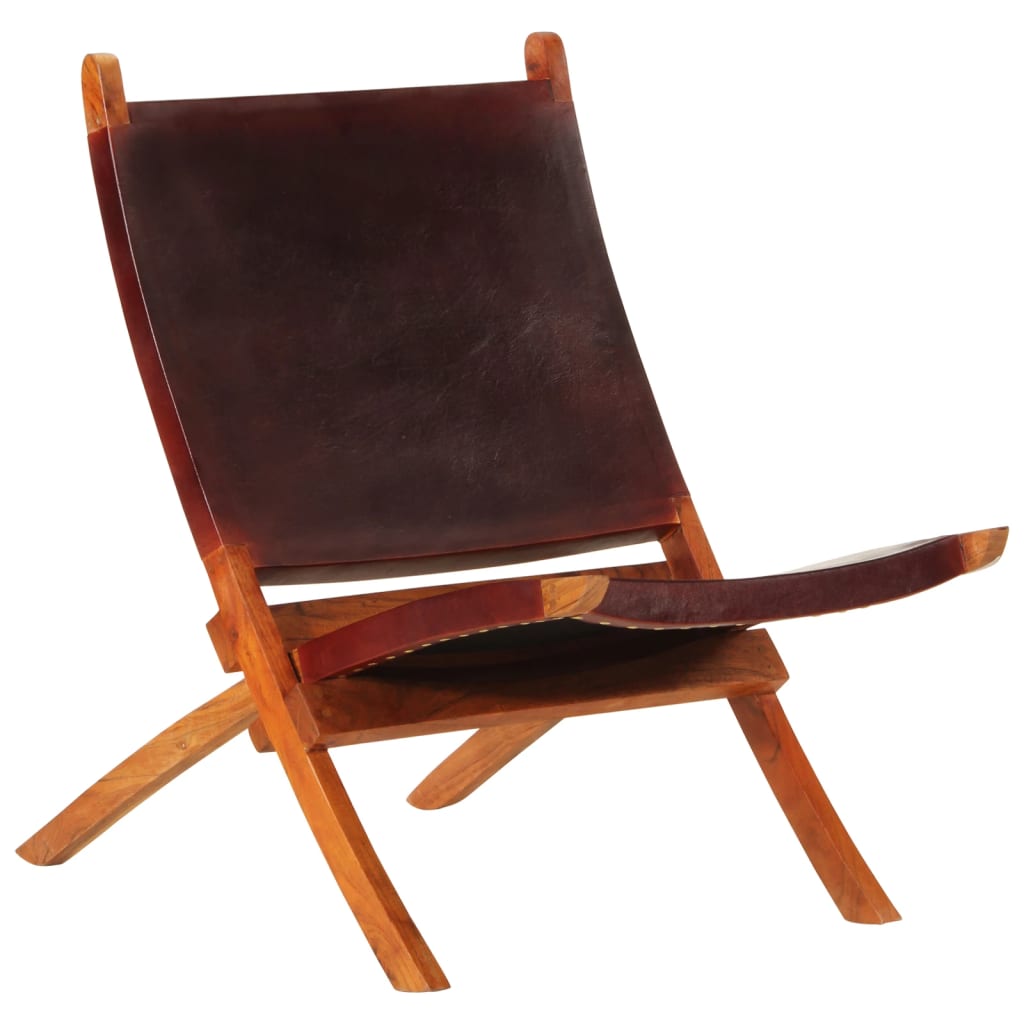 Folding Relaxing Chair Dark Brown Real Leather