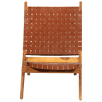 Folding Relaxing Chair Brown Real Leather