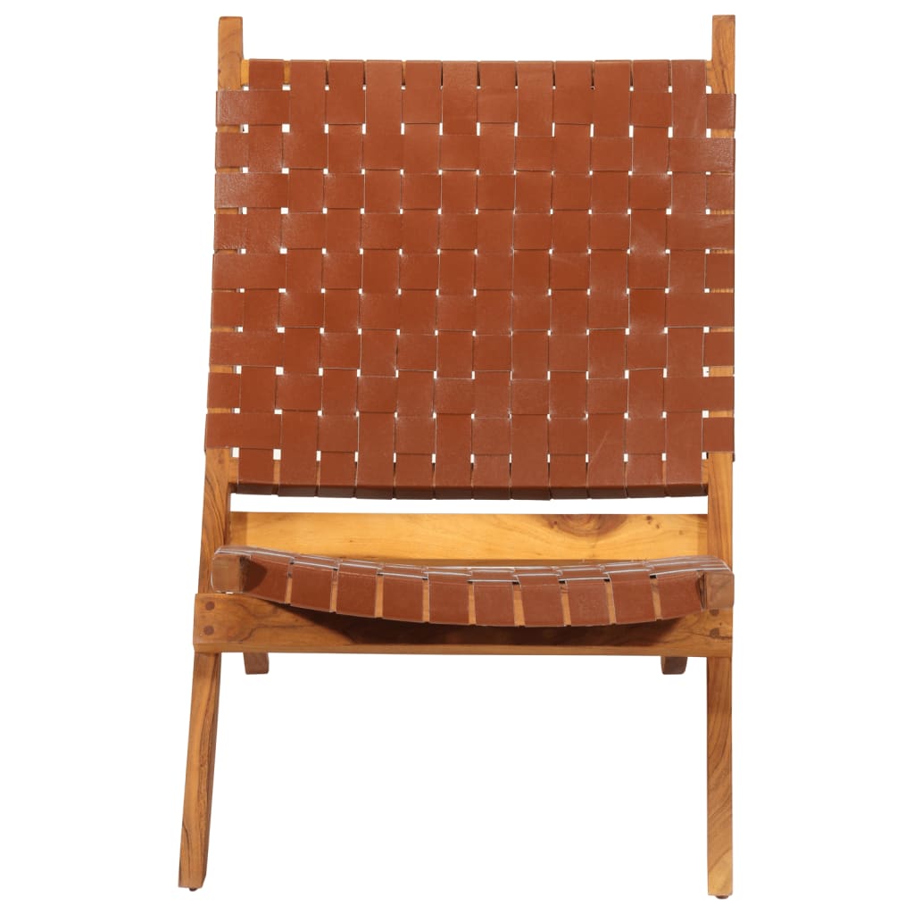 Folding Relaxing Chair Brown Real Leather