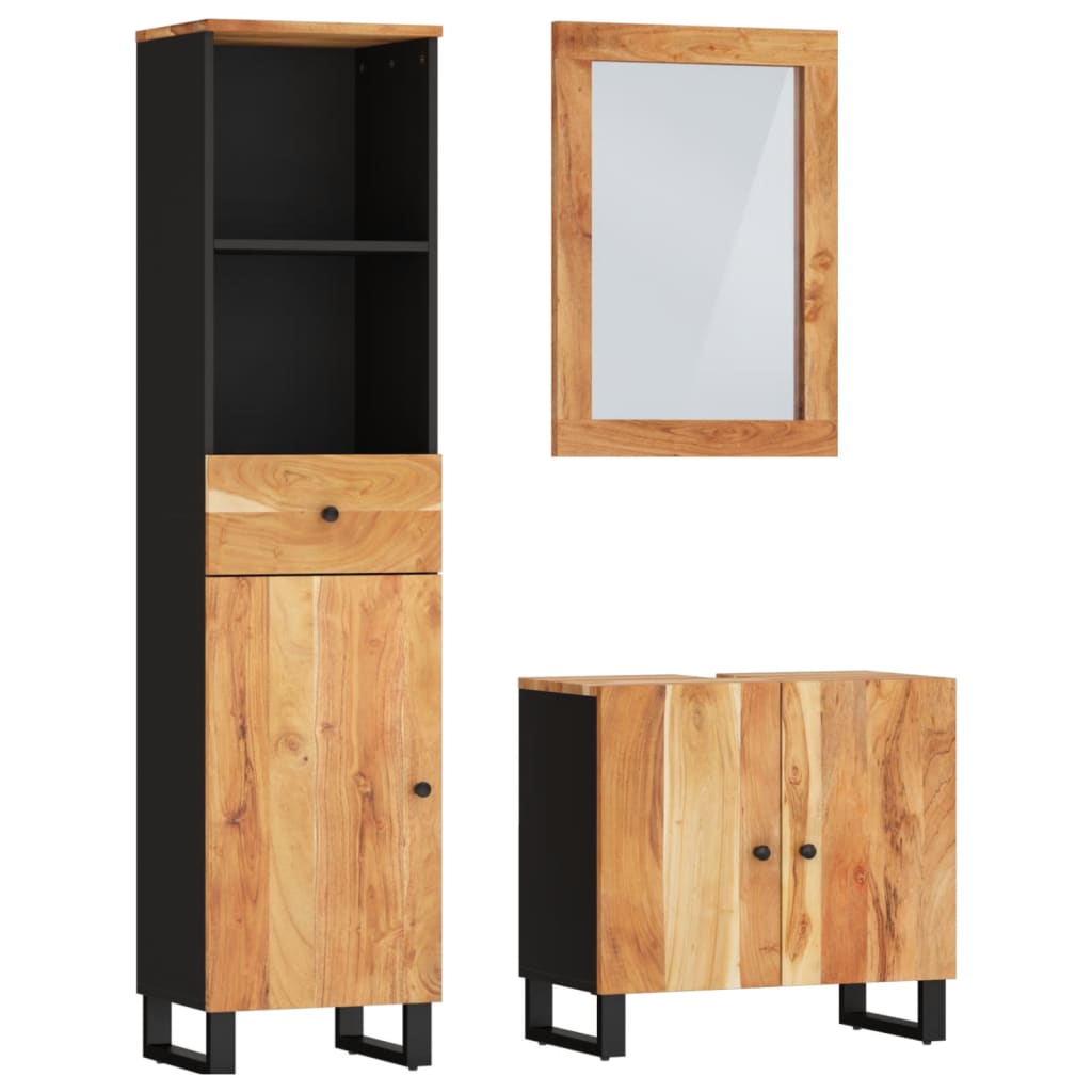 3 Piece Bathroom Furniture Set Solid Wood Acacia