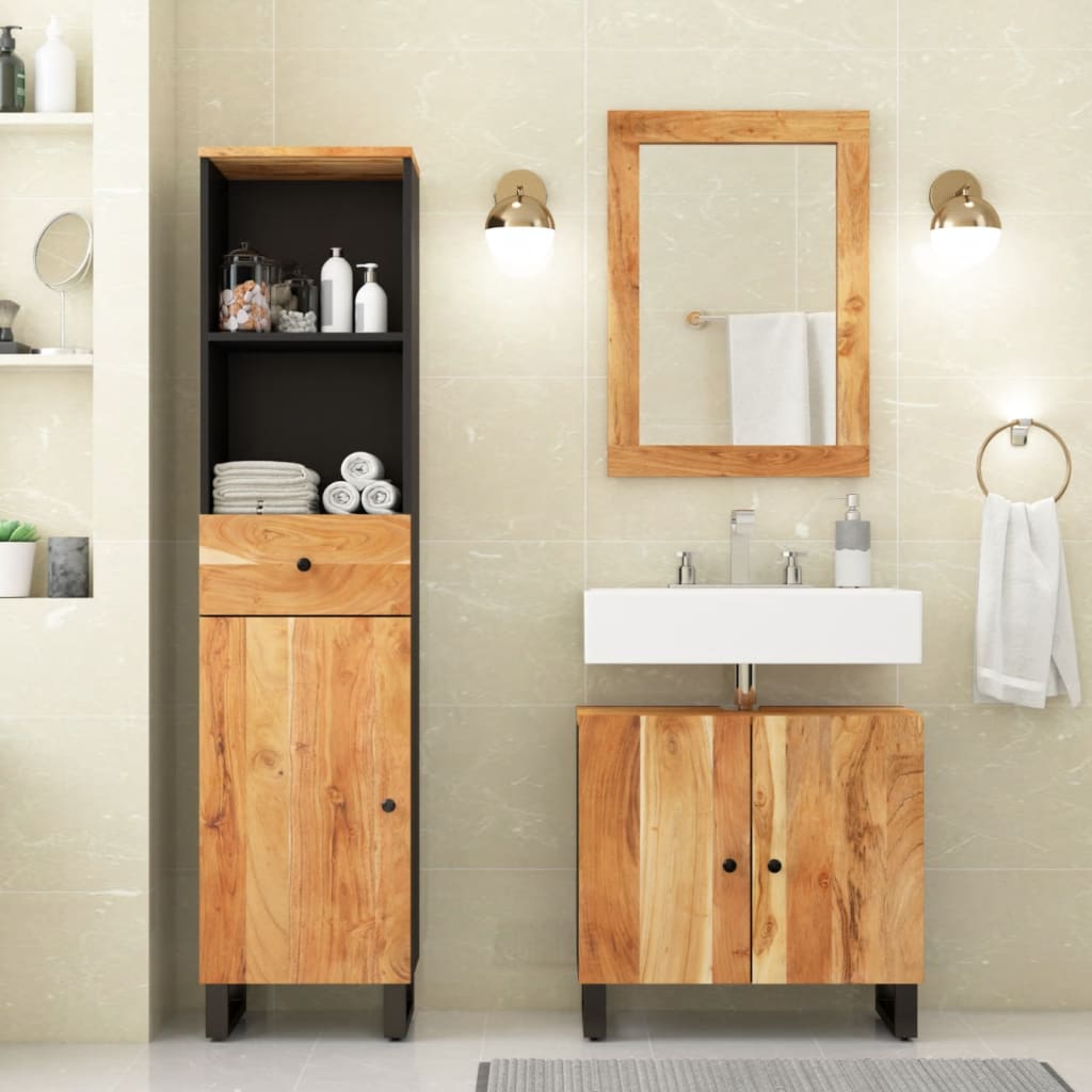 3 Piece Bathroom Furniture Set Solid Wood Acacia