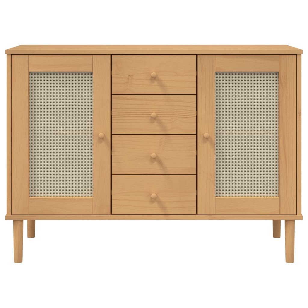 Sideboard SENJA Rattan Look Brown 112x40x80 cm Solid Wood Pine