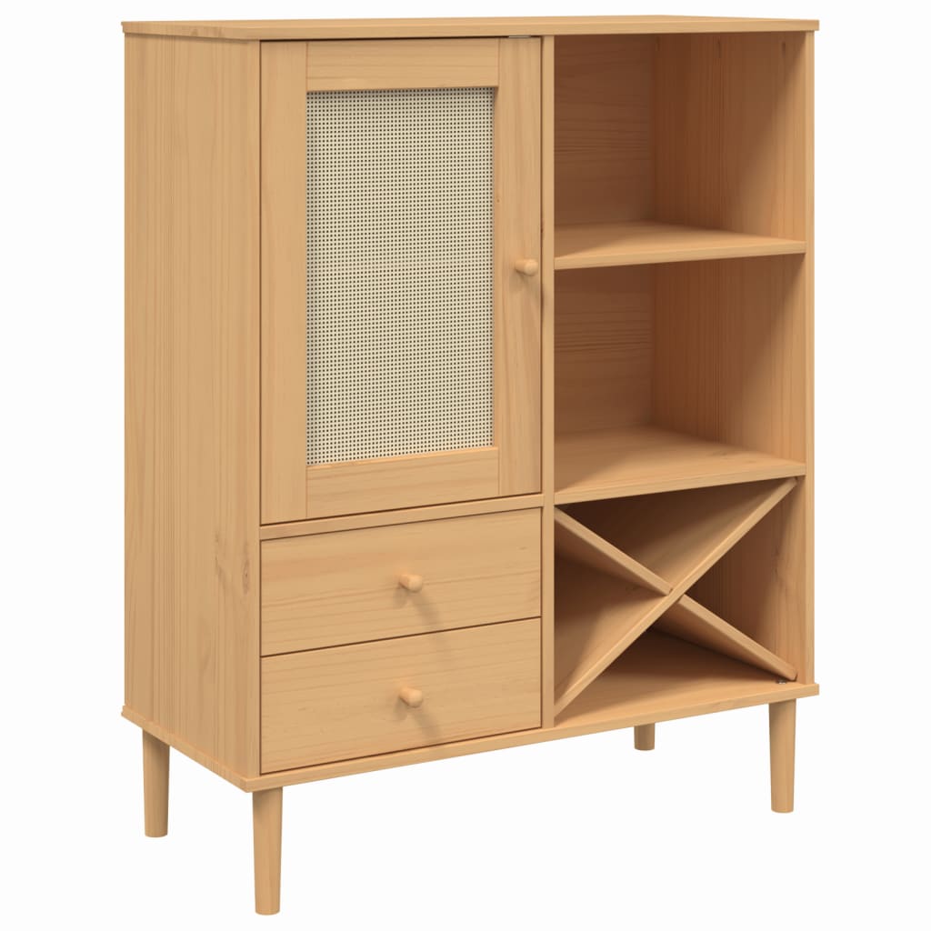 Highboard SENJA Rattan Look Brown 90x40x112cm Solid Wood Pine