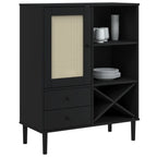 Highboard SENJA Rattan Look Black 90x40x112cm Solid Wood Pine