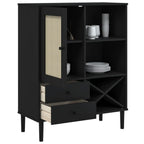 Highboard SENJA Rattan Look Black 90x40x112cm Solid Wood Pine