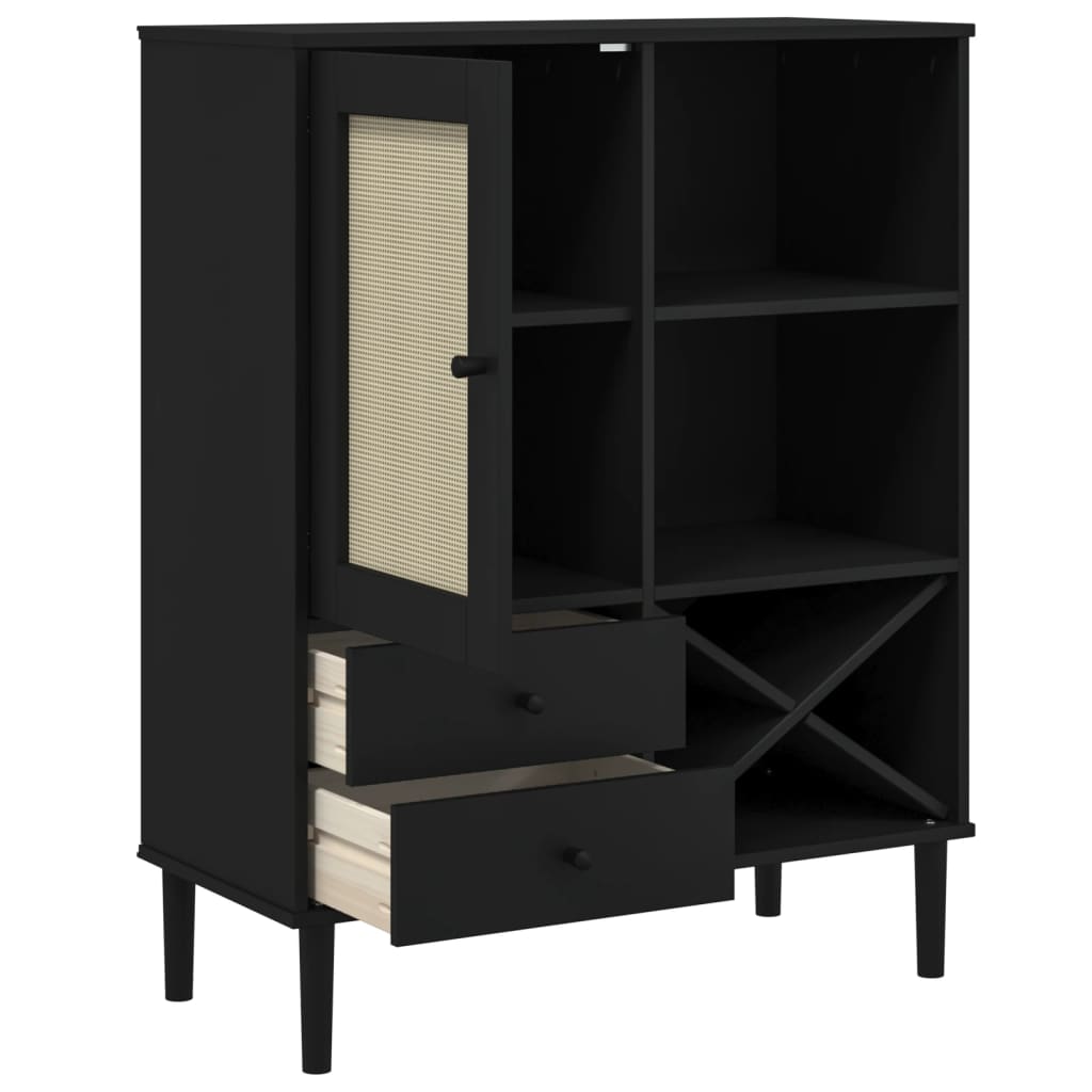Highboard SENJA Rattan Look Black 90x40x112cm Solid Wood Pine