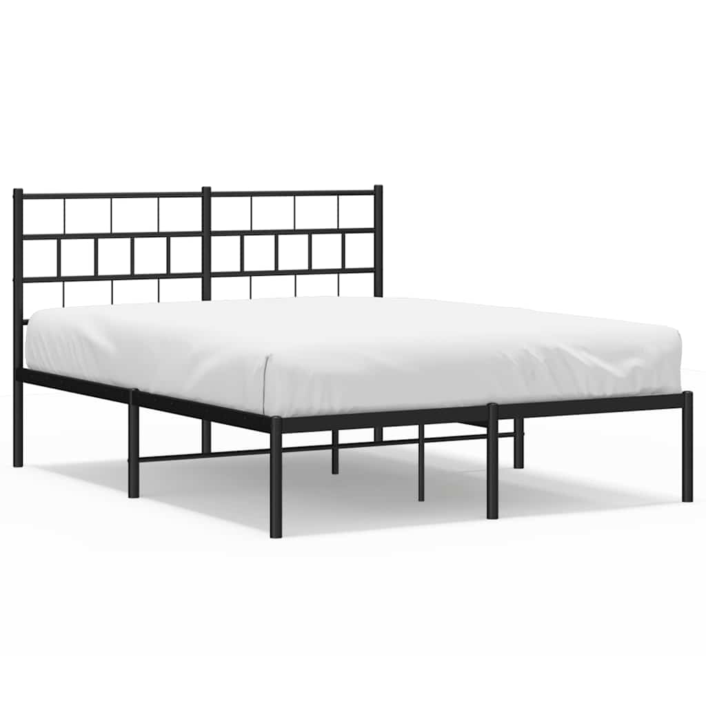 Metal Bed Frame without Mattress with Headboard Black 135x190cm