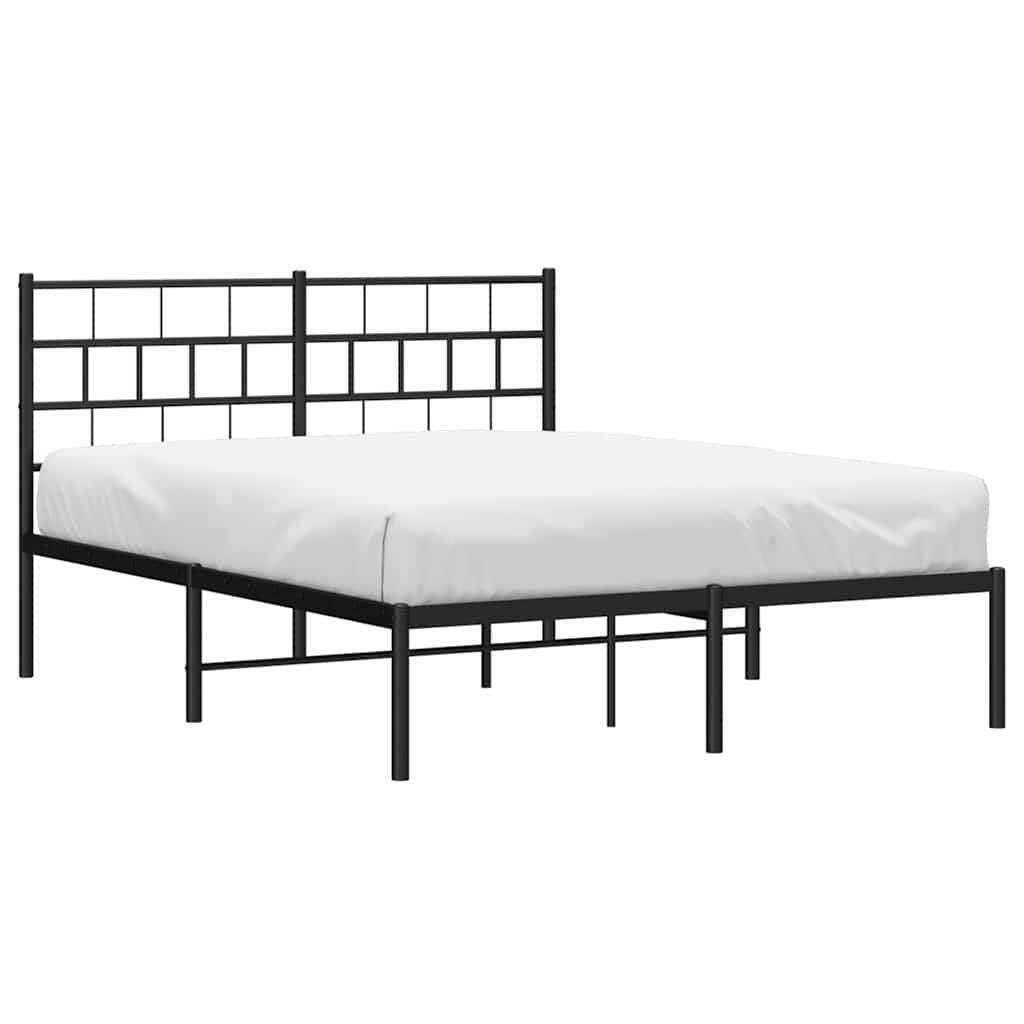 Metal Bed Frame without Mattress with Headboard Black 135x190cm