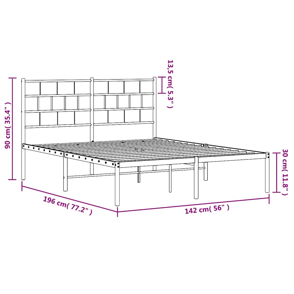 Metal Bed Frame without Mattress with Headboard Black 135x190cm