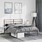Metal Bed Frame without Mattress with Headboard Black 135x190cm