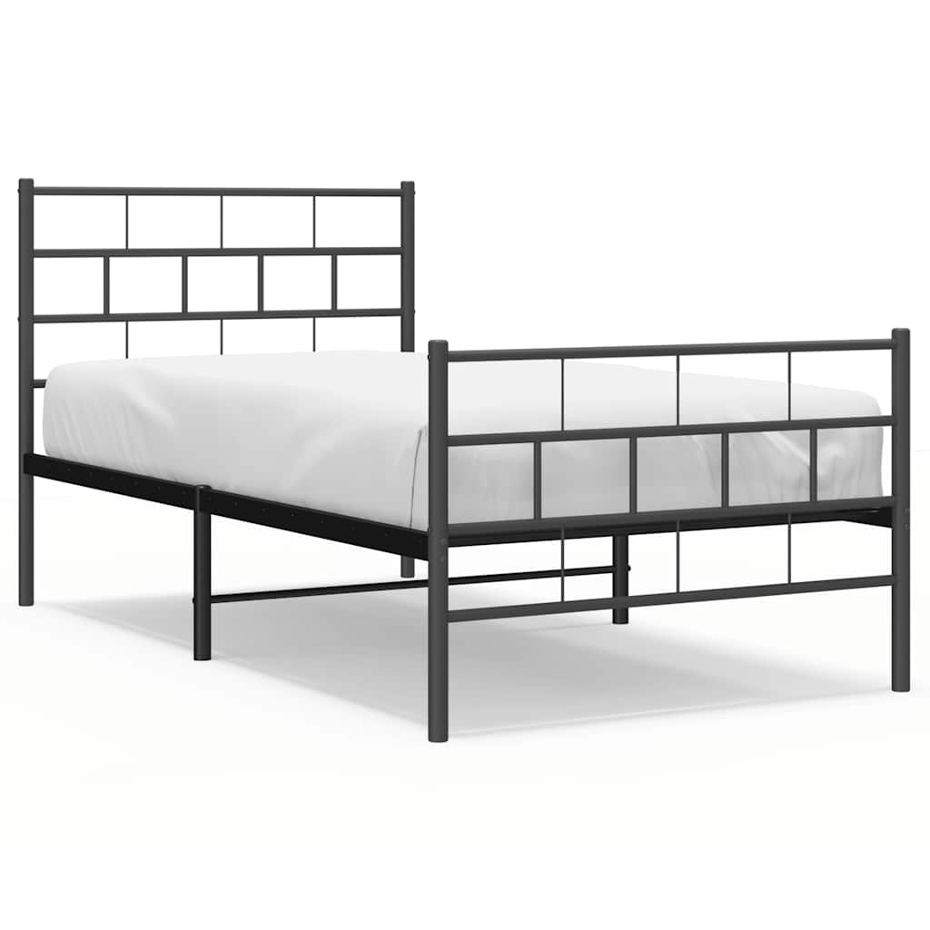 Metal Bed Frame without Mattress with Footboard Black 100x190cm