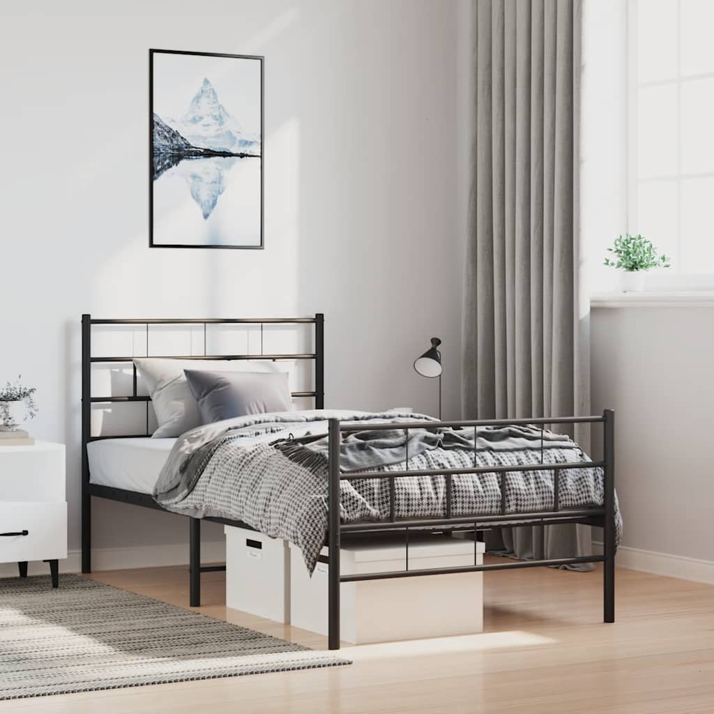 Metal Bed Frame without Mattress with Footboard Black 100x190cm