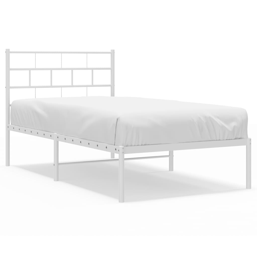 Metal Bed Frame without Mattress with Headboard White 80x200cm