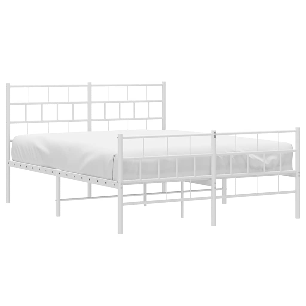 Metal Bed Frame without Mattress with Footboard White 135x190cm