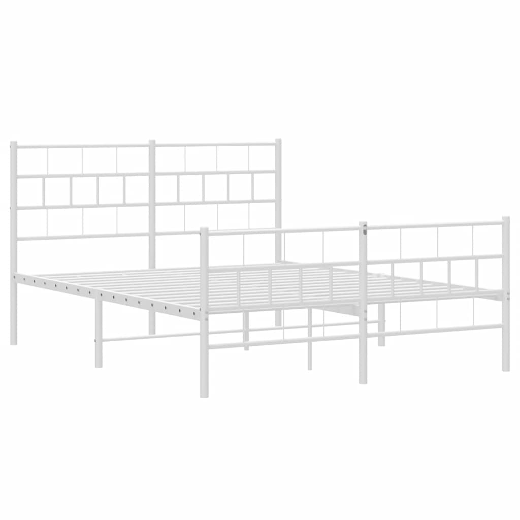Metal Bed Frame without Mattress with Footboard White 135x190cm