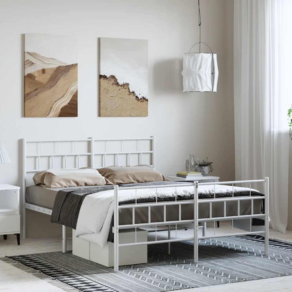 Metal Bed Frame without Mattress with Footboard White 135x190cm