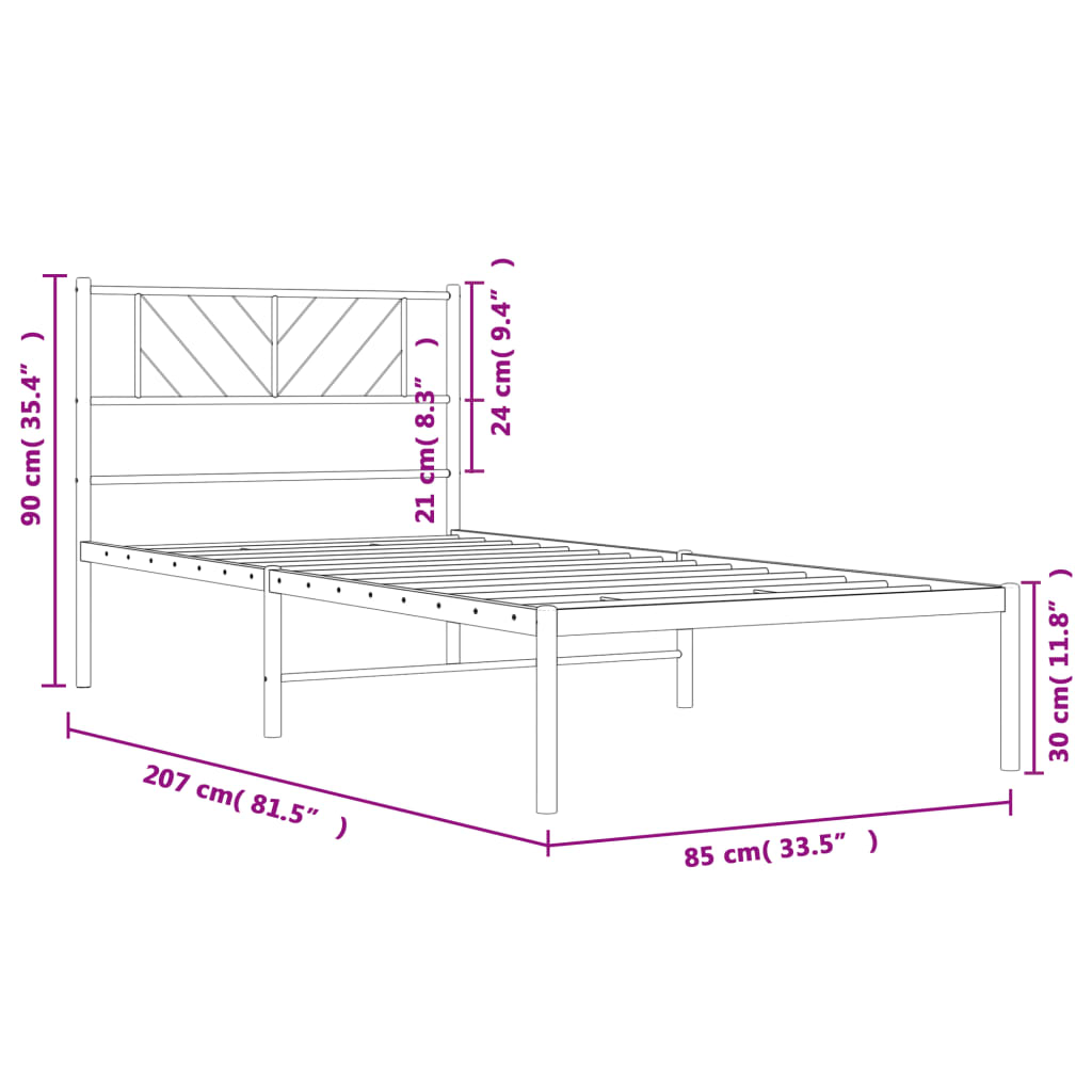 Metal Bed Frame without Mattress with Headboard White 80x200cm