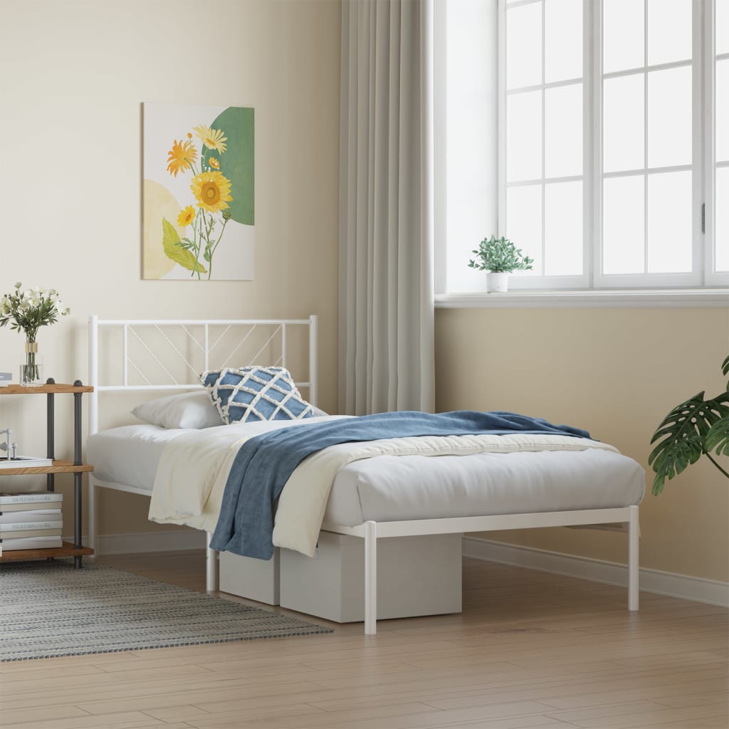 Metal Bed Frame without Mattress with Headboard White 80x200cm