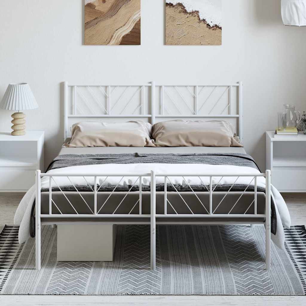 Metal Bed Frame without Mattress with Footboard White 150x200cm