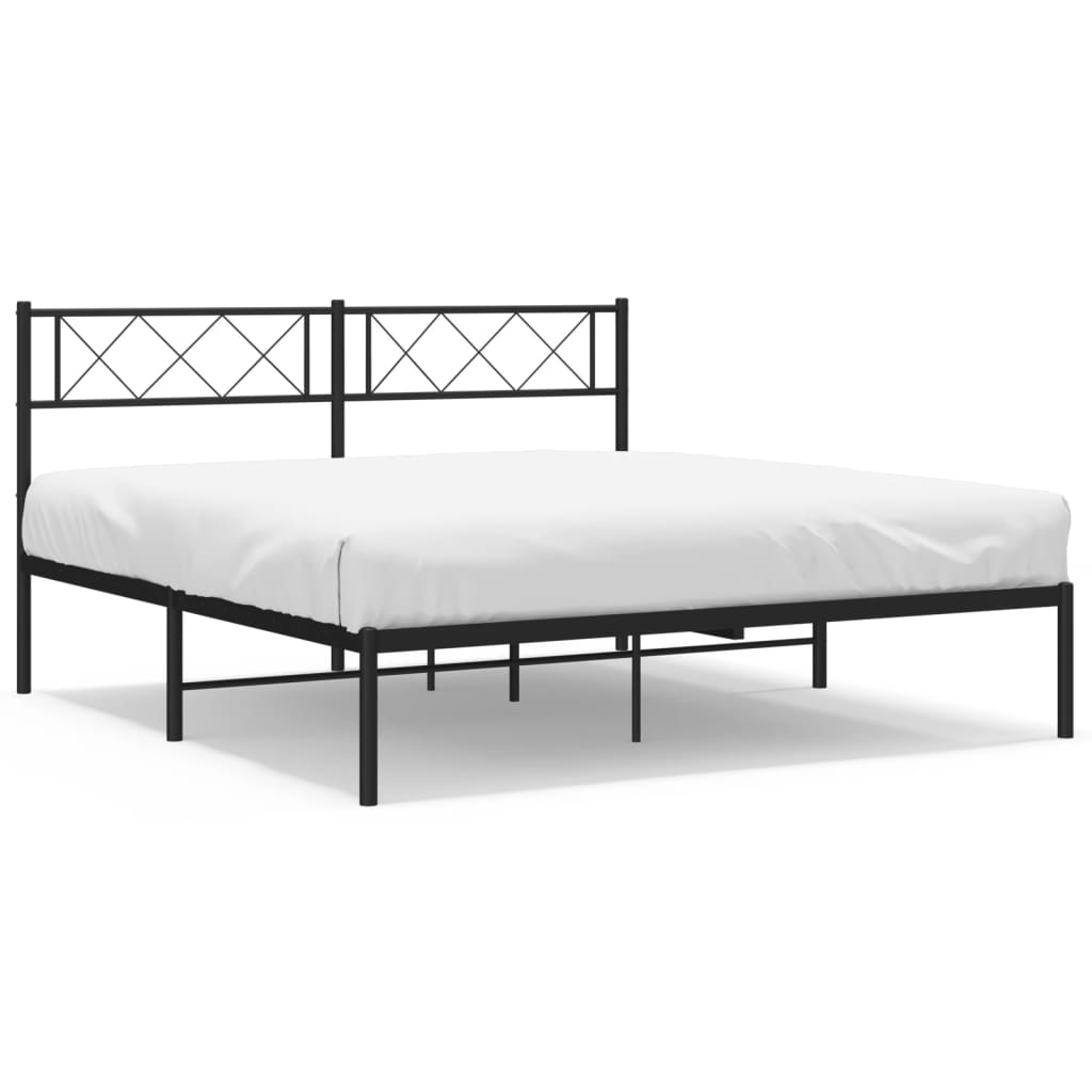 Metal Bed Frame without Mattress with Headboard Black 120x190cm