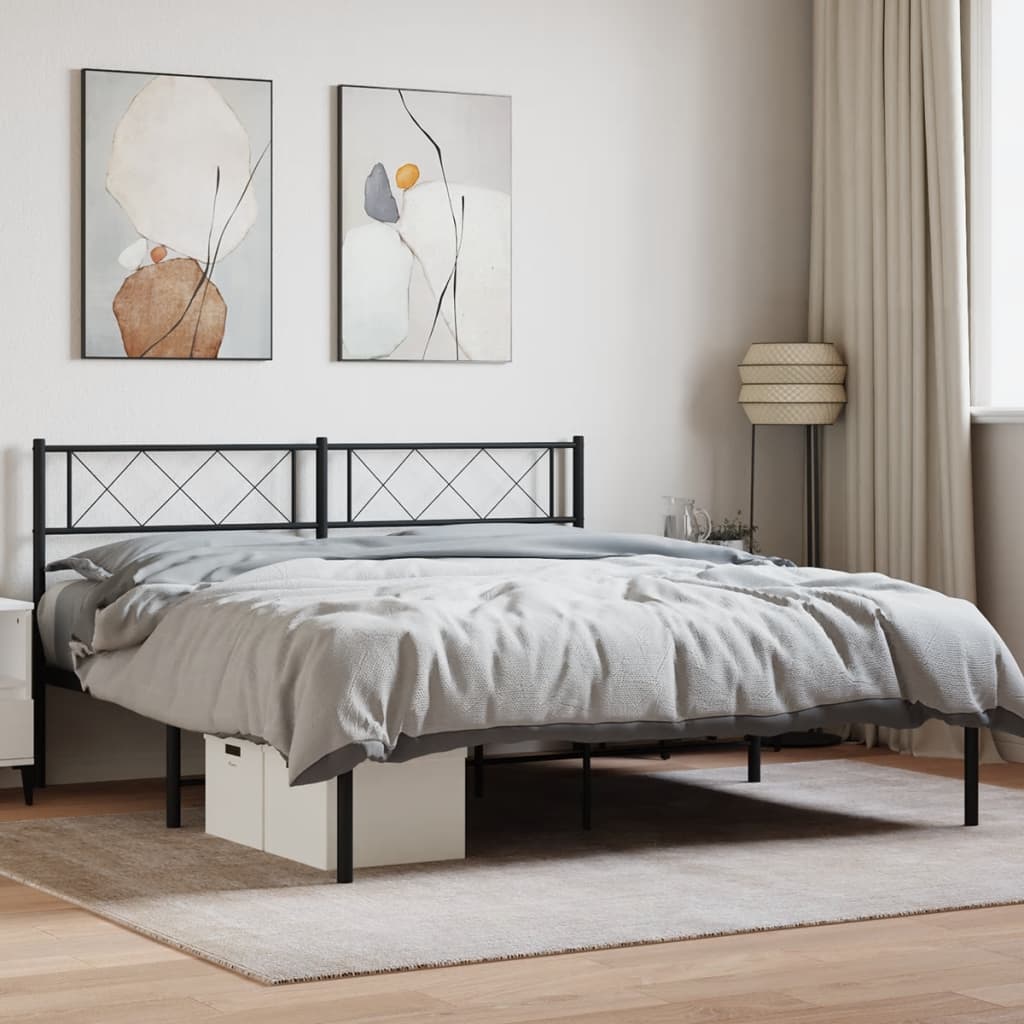 Metal Bed Frame without Mattress with Headboard Black 120x190cm