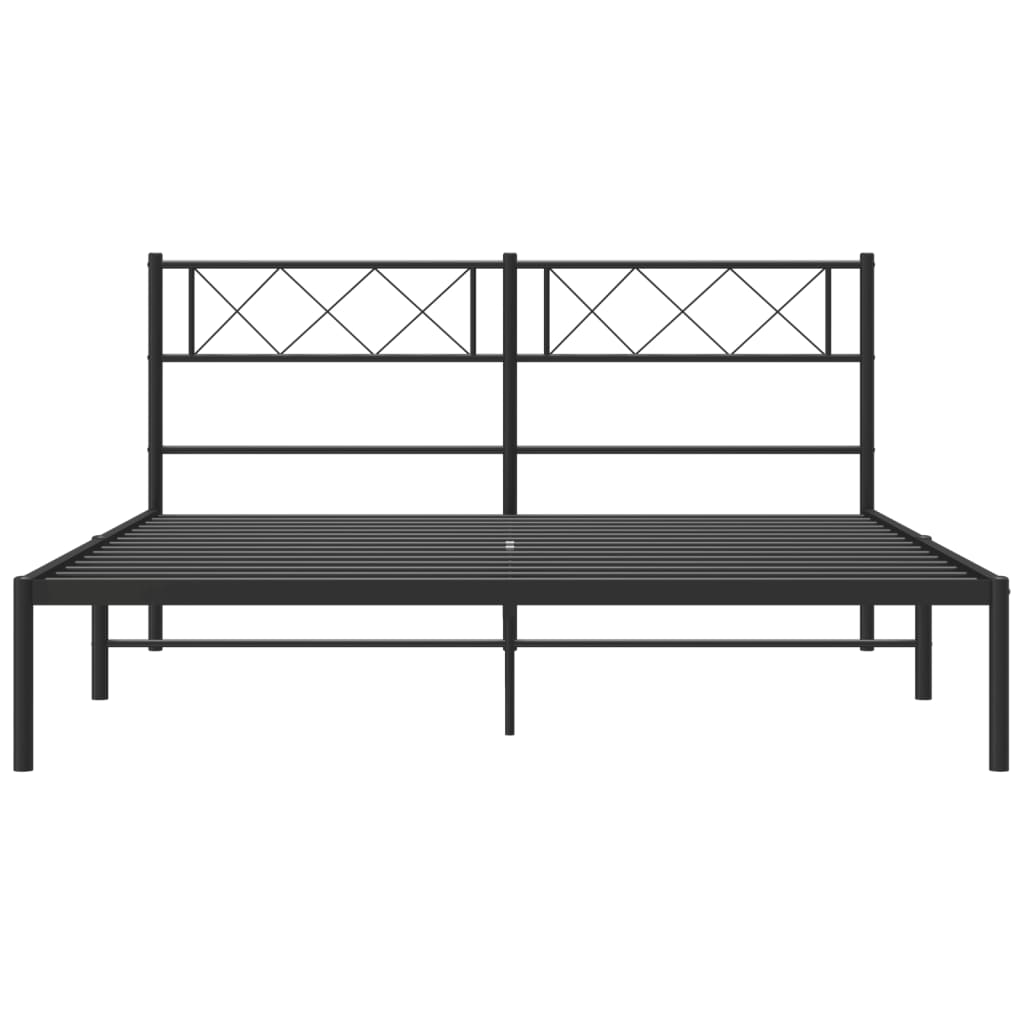 Metal Bed Frame without Mattress with Headboard Black 140x190cm