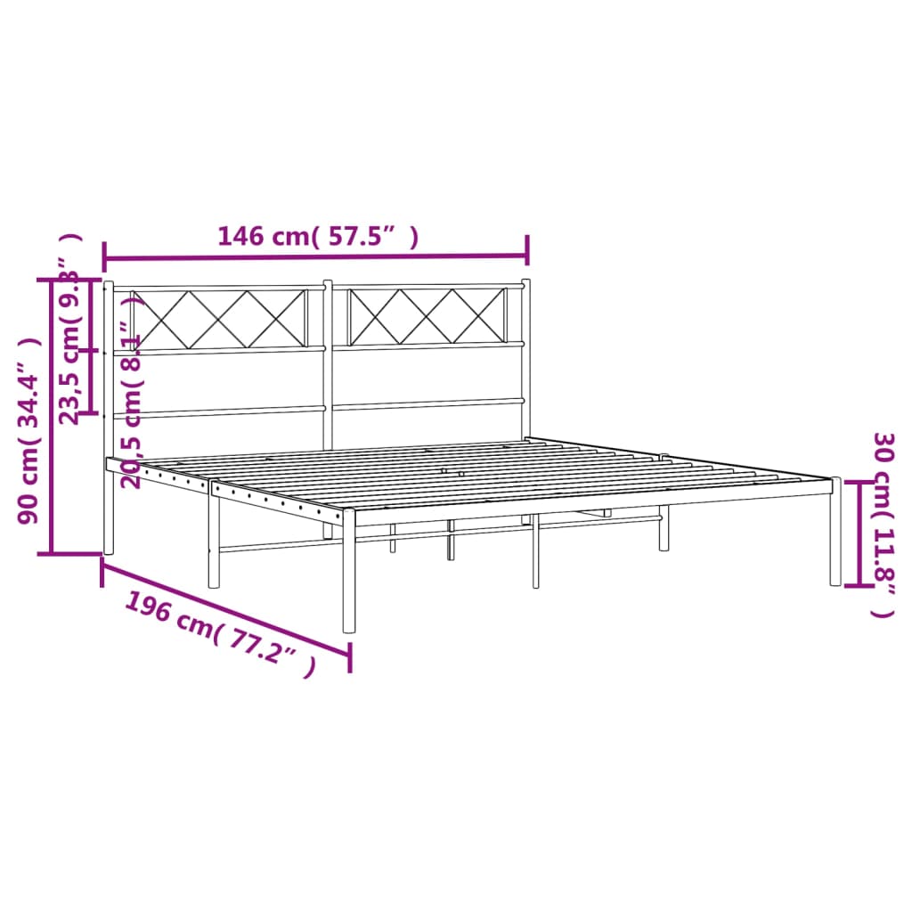 Metal Bed Frame without Mattress with Headboard Black 140x190cm