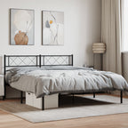 Metal Bed Frame without Mattress with Headboard Black 140x190cm