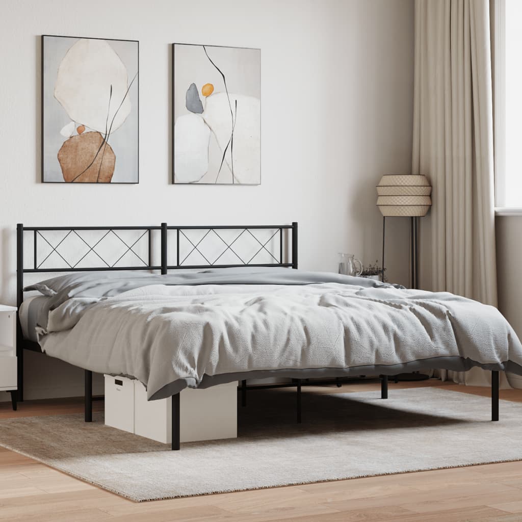 Metal Bed Frame without Mattress with Headboard Black 140x190cm