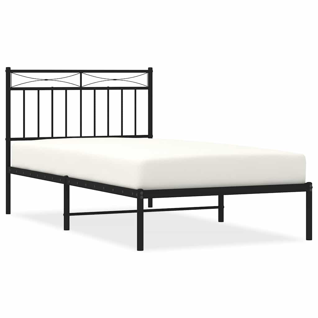 Metal Bed Frame without Mattress with Headboard Black 100x190cm