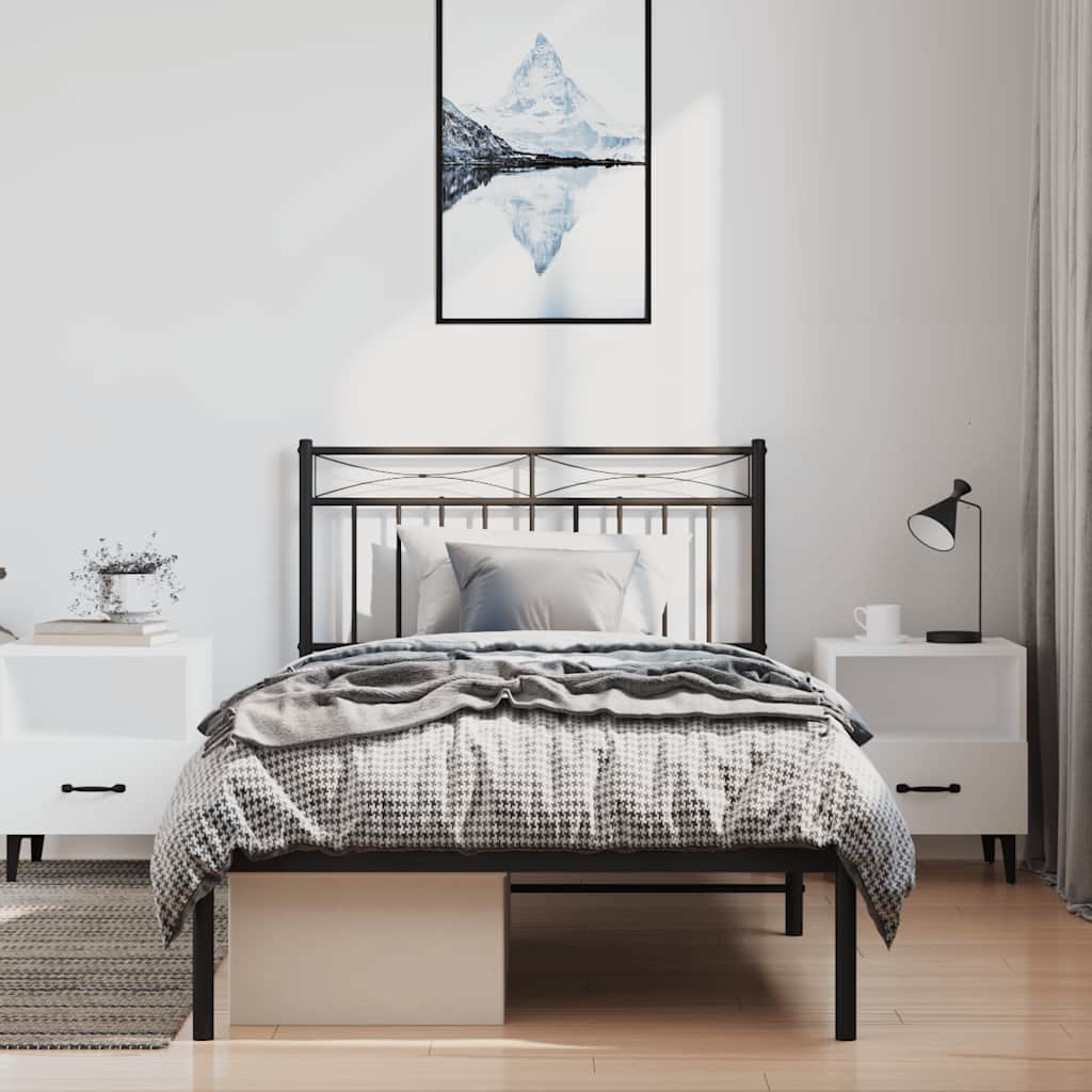 Metal Bed Frame without Mattress with Headboard Black 100x190cm