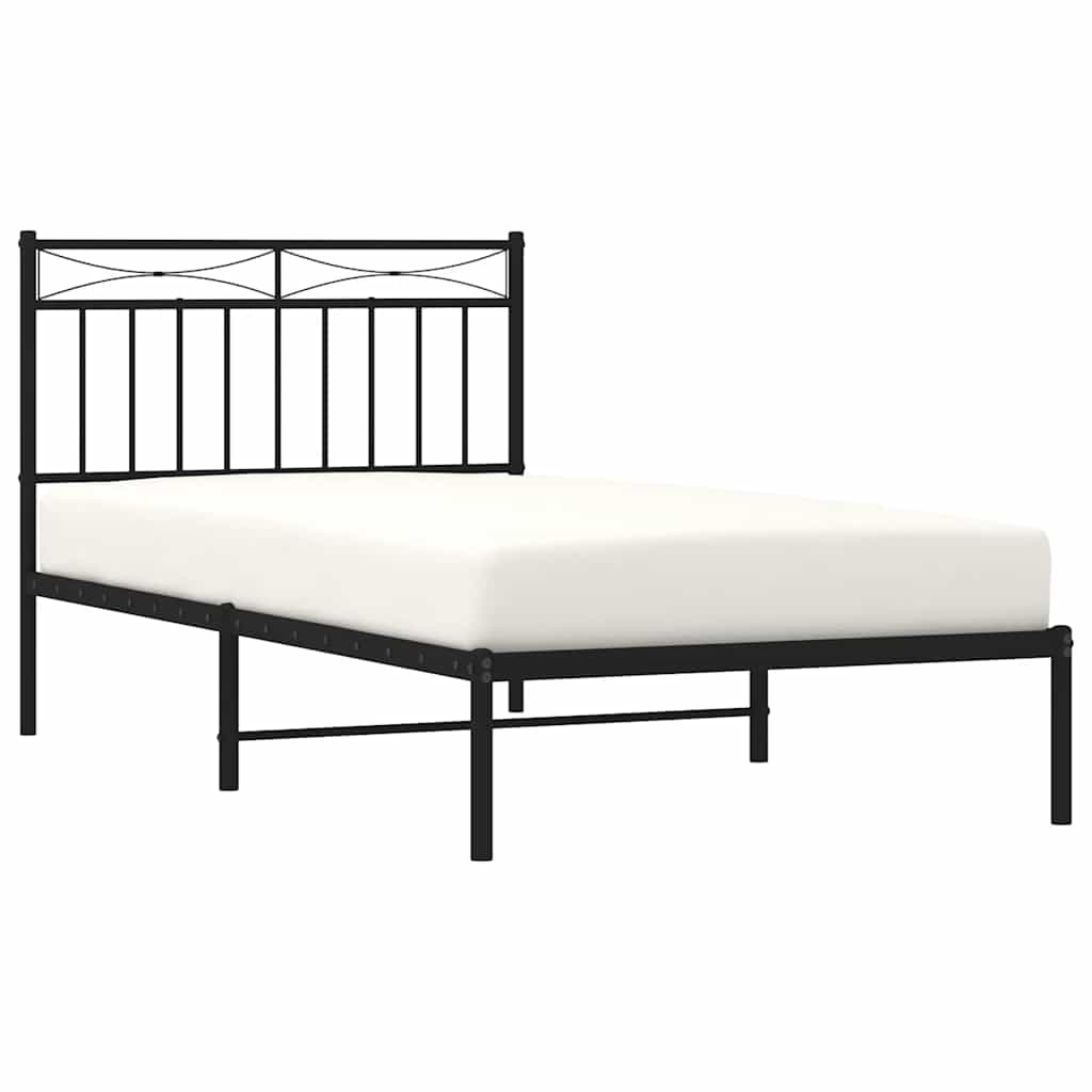 Metal Bed Frame without Mattress with Headboard Black 100x190cm