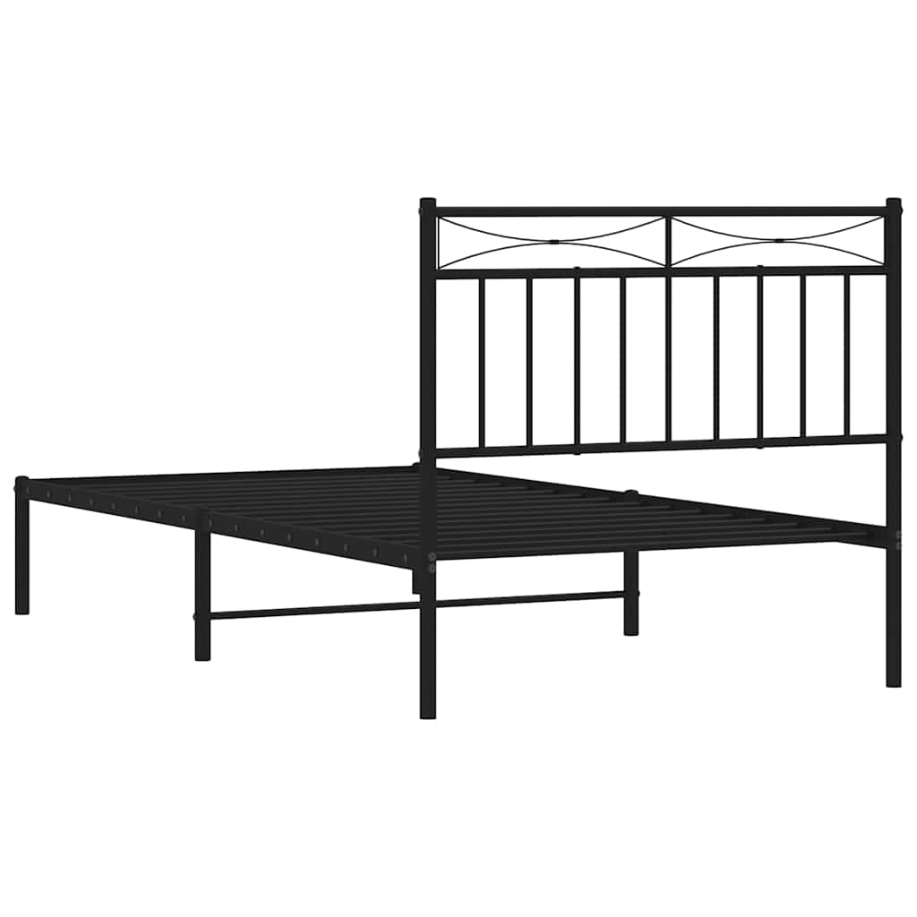 Metal Bed Frame without Mattress with Headboard Black 100x190cm