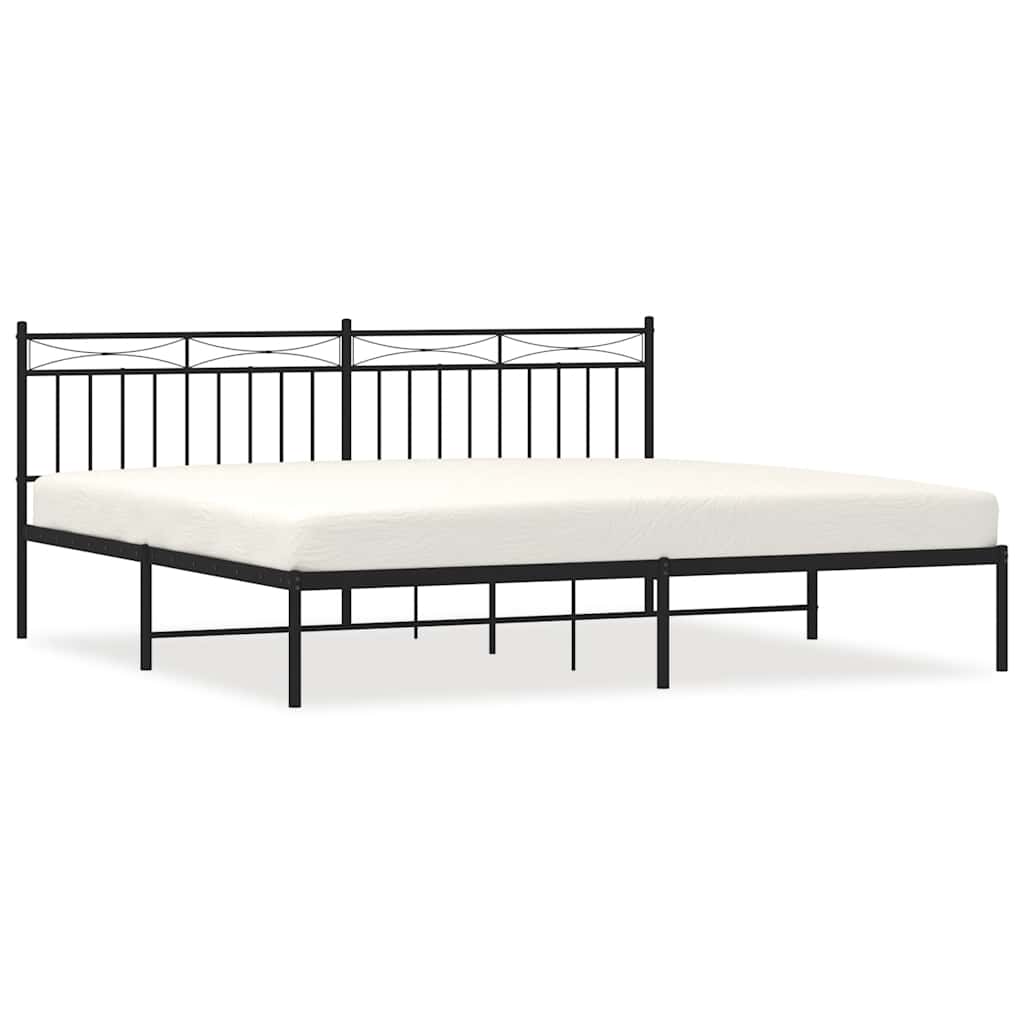 Metal Bed Frame without Mattress with Headboard Black 193x203cm