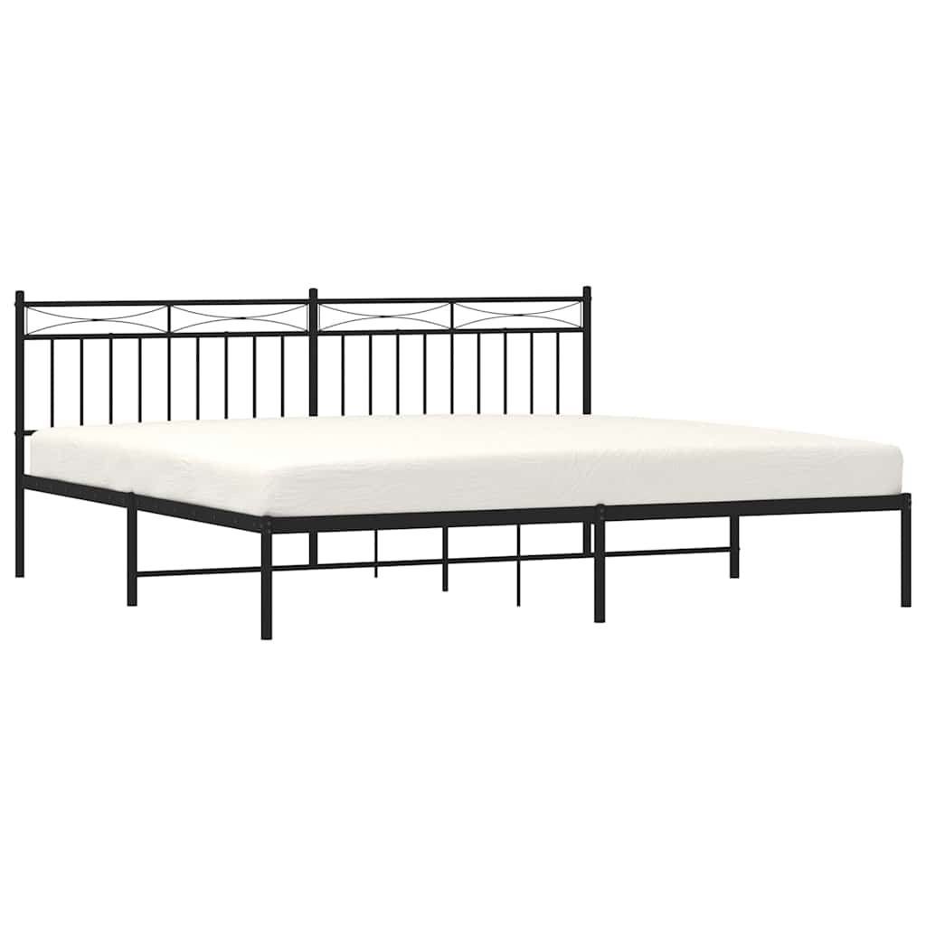 Metal Bed Frame without Mattress with Headboard Black 193x203cm