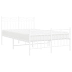 Metal Bed Frame without Mattress with Footboard White 120x190cm