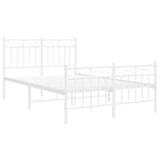 Metal Bed Frame without Mattress with Footboard White 120x190cm