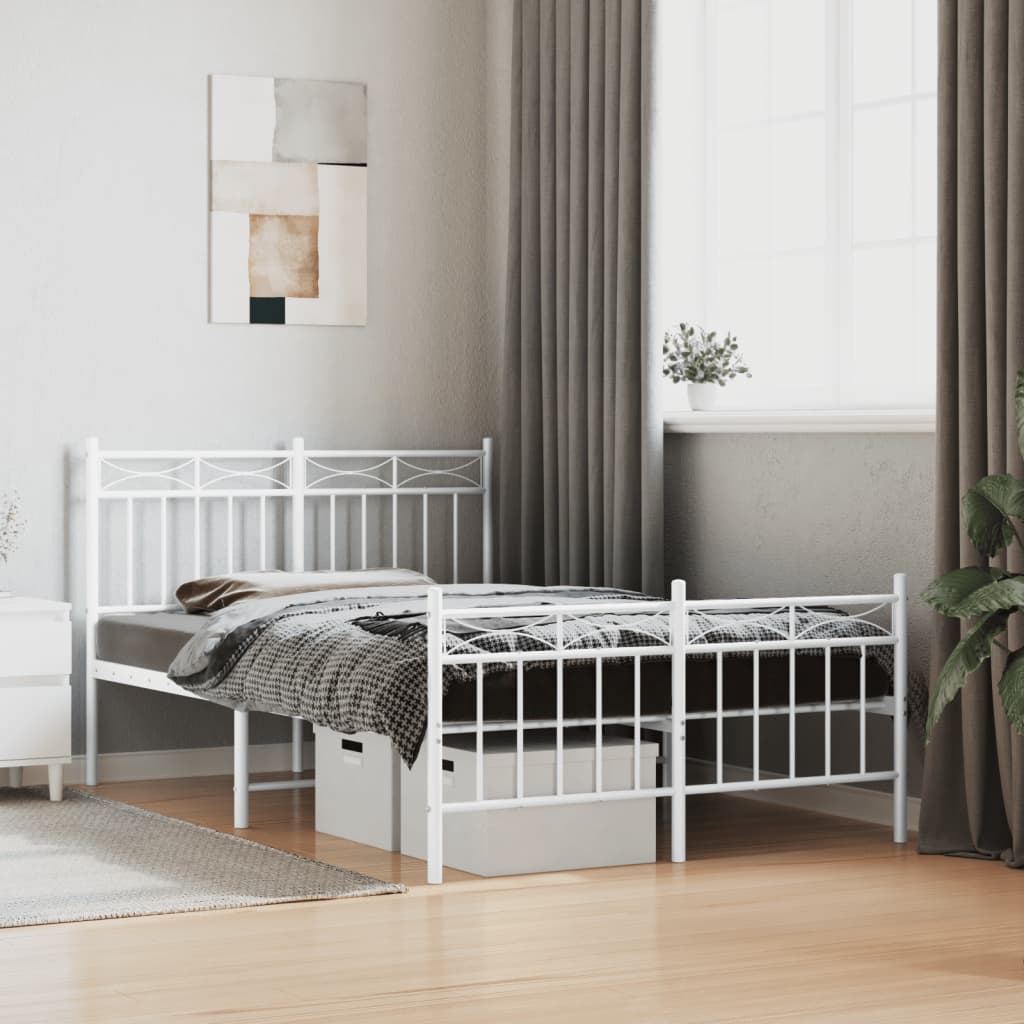 Metal Bed Frame without Mattress with Footboard White 120x200cm